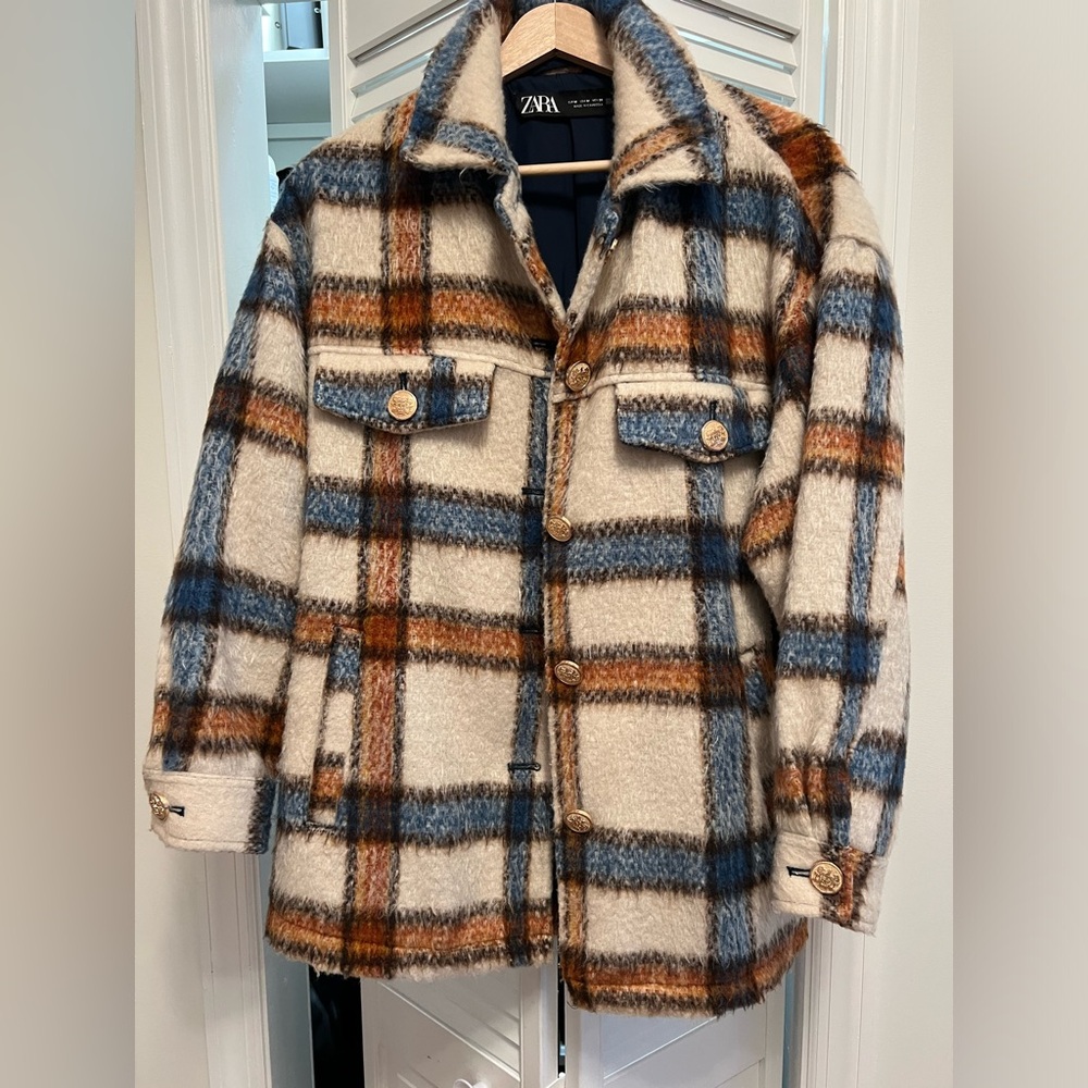 Zara Checked Overshirt Plaid Jacket Size M